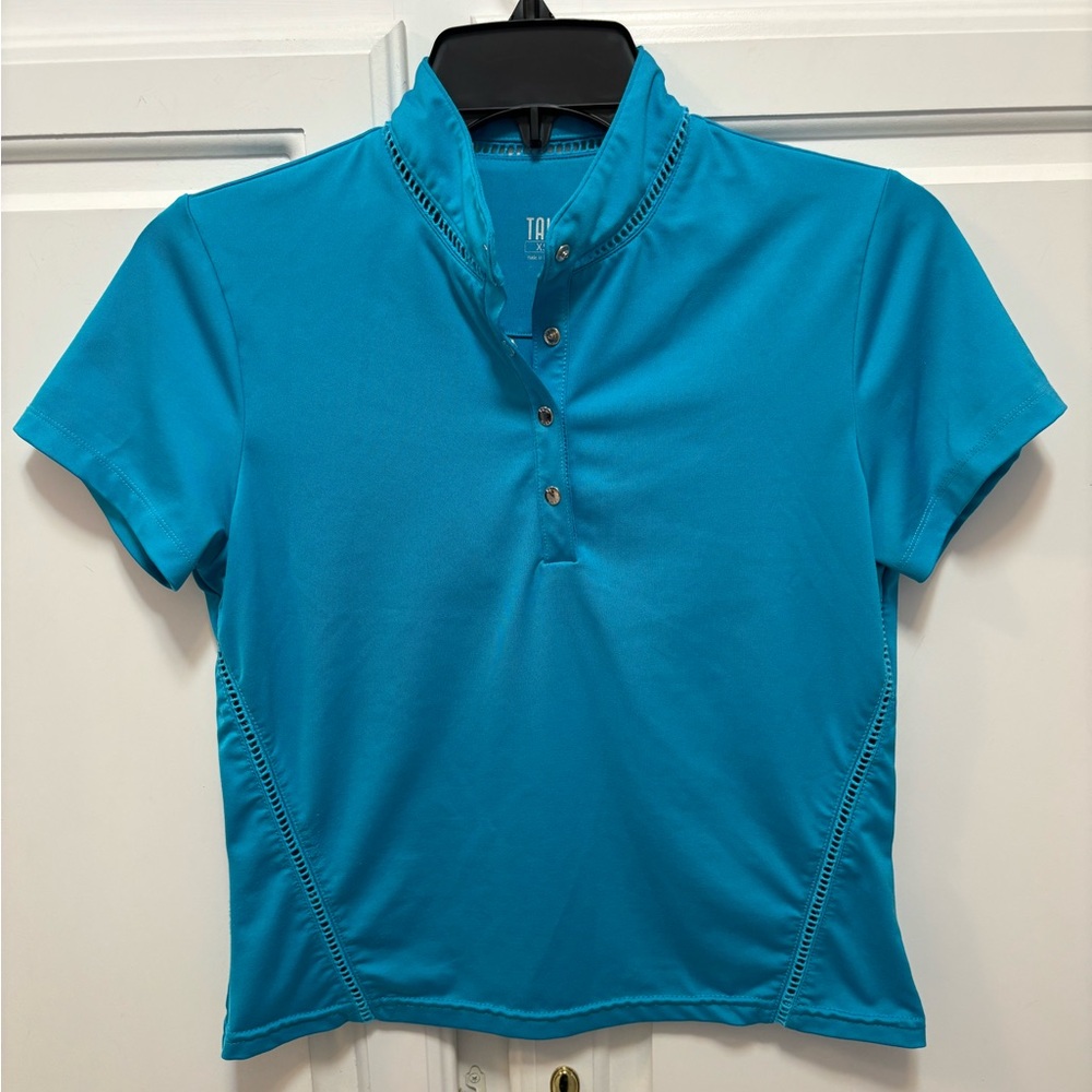 Tail Ladies Golf Athletic Short Sleeve Snap Front Aqua Polo Women’s Size XS